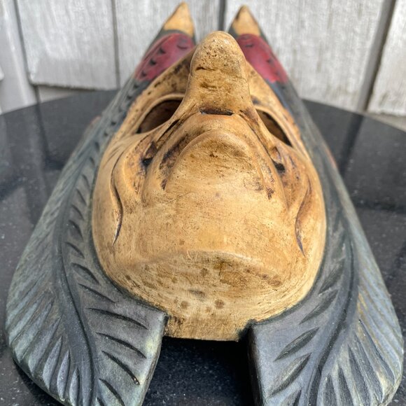 Warrior Chief Totem South American Face Mask Hand Carved Wooden Painted - Picture 5 of 7